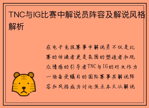 TNC与IG比赛中解说员阵容及解说风格解析