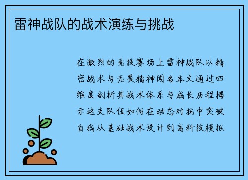 雷神战队的战术演练与挑战